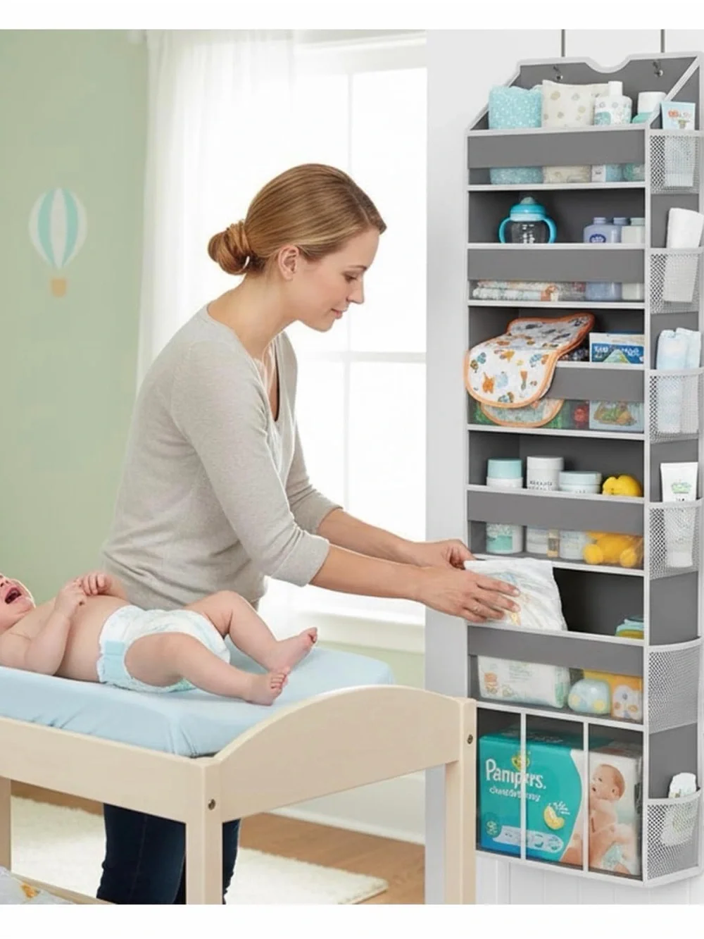 Over the Door Hanging Organizer for Bathroom & Nursery - 6 Shelf